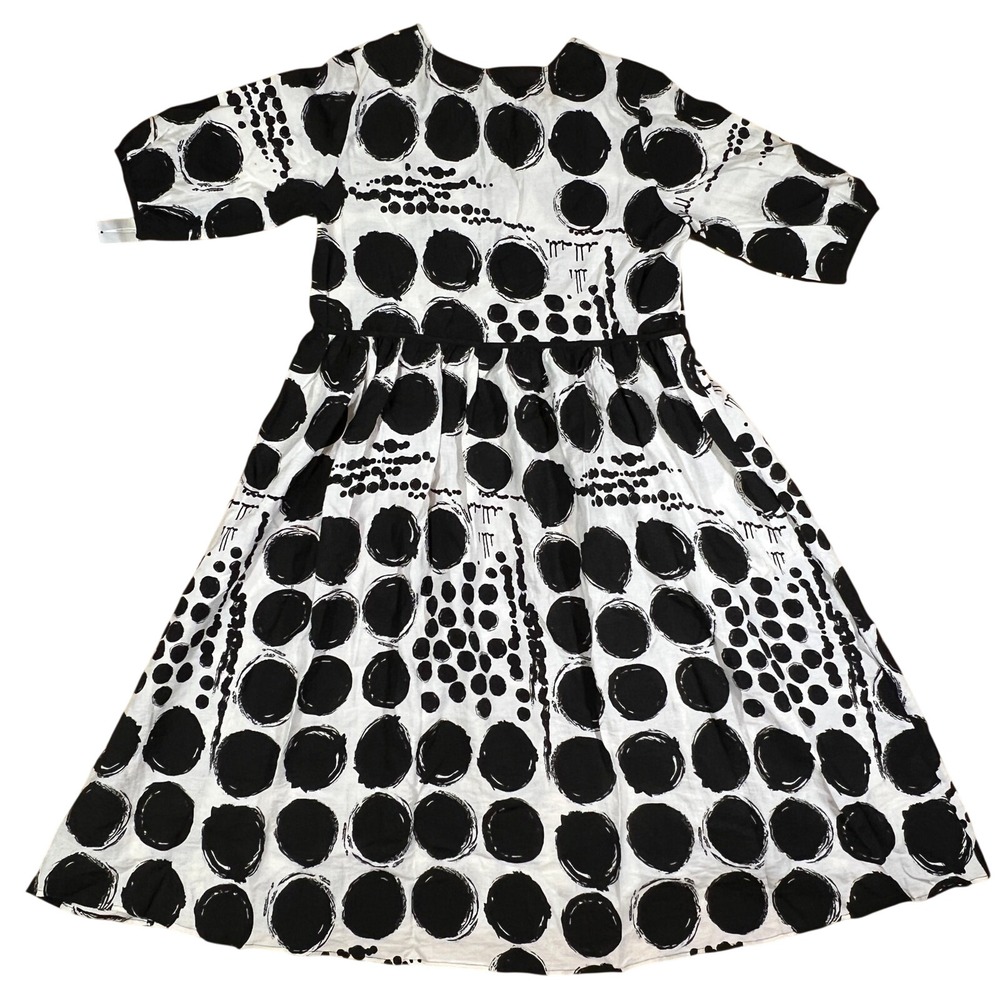 NWT Jian Ruiyi Polka Dot Dress Women 4 Black White Artsy Lagenlook Midi Modest - Picture 4 of 10
